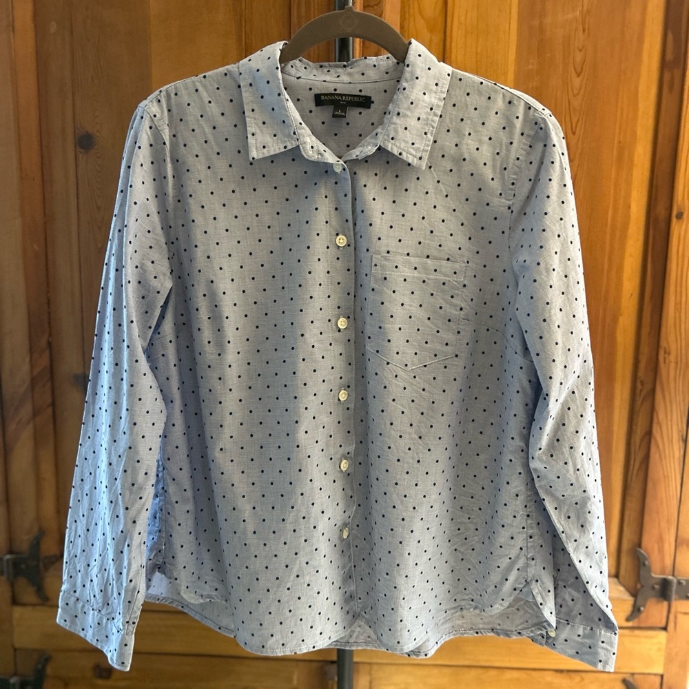 Banana Polka Dot Blue Button-Down Shirt